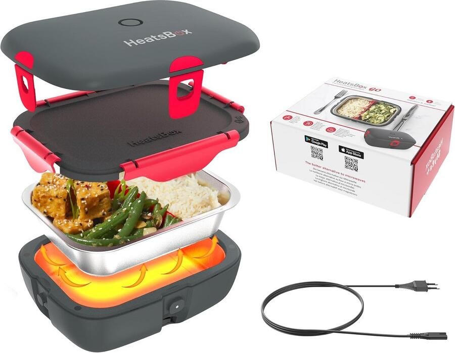Elektrische lunchbox Warmhoudbox voedsel Eten opwarmen onderweg Geïntegreerde vloerverwarming 925 ml kom Grijs