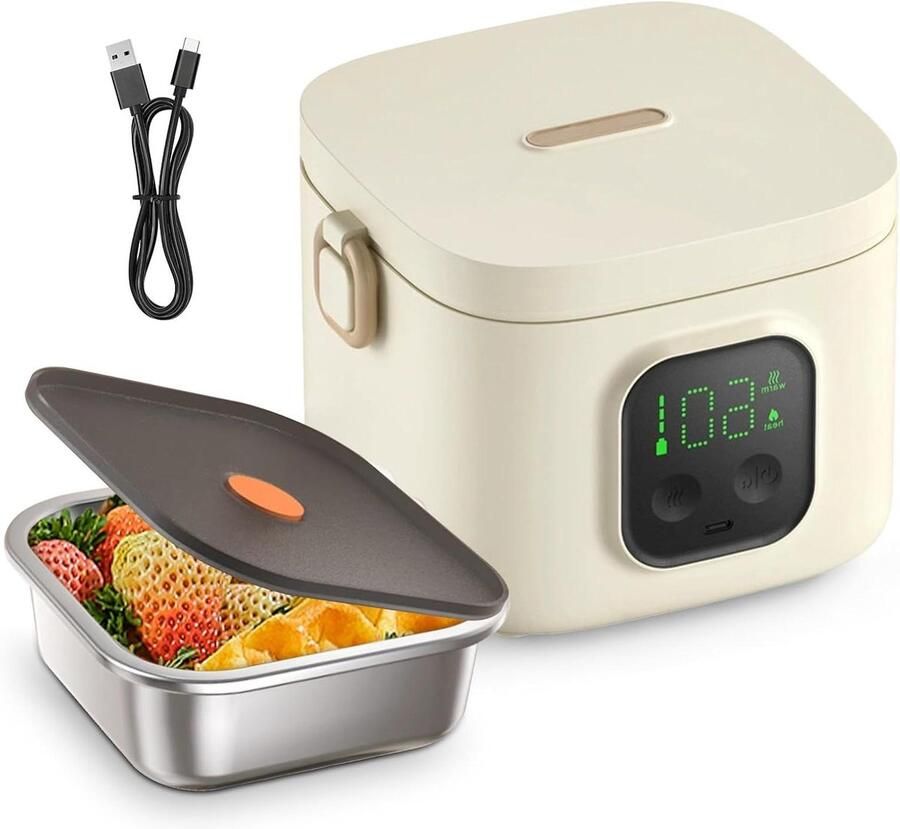 Elektrische Lunchbox Warmhoudbox Voedsel Onderweg Eten Met Ingebouwde Accu 800 ml Grijs