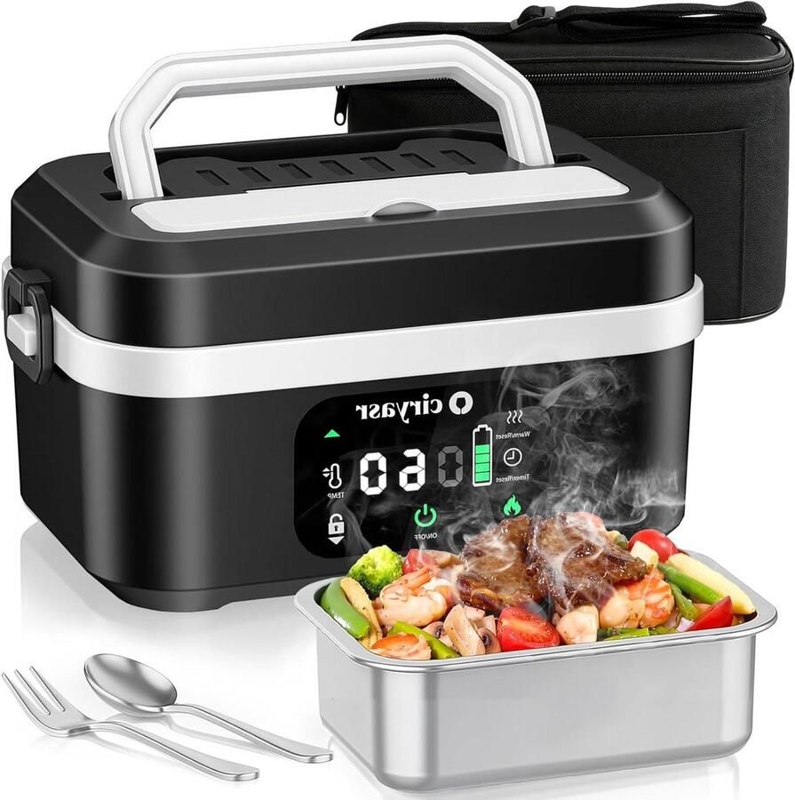 Elektrische Lunchbox Zelfverwarmend Maaltijd Opwarmen Grote Accu 135 Liter Zwart