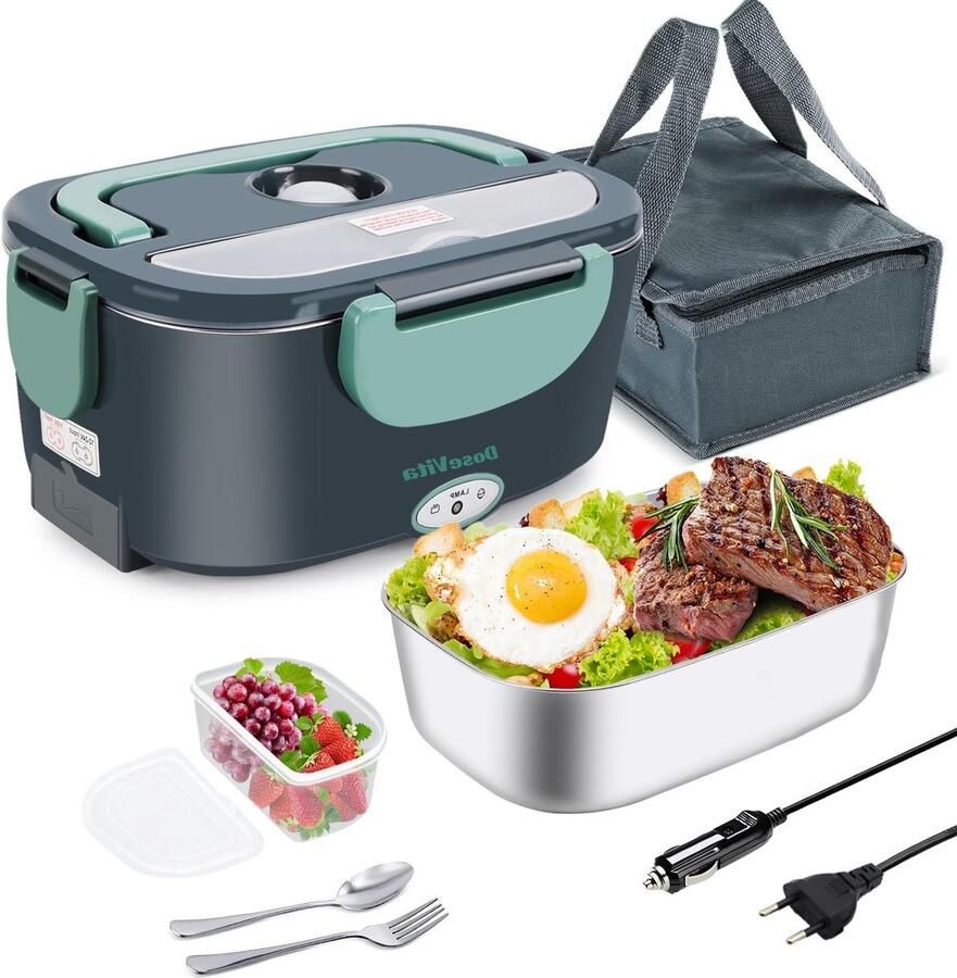 Elektrische Lunchbox Zelfverwarmend Onderweg Eten 3-in-1 Functie 1.5 Liter Groen - Foto 1