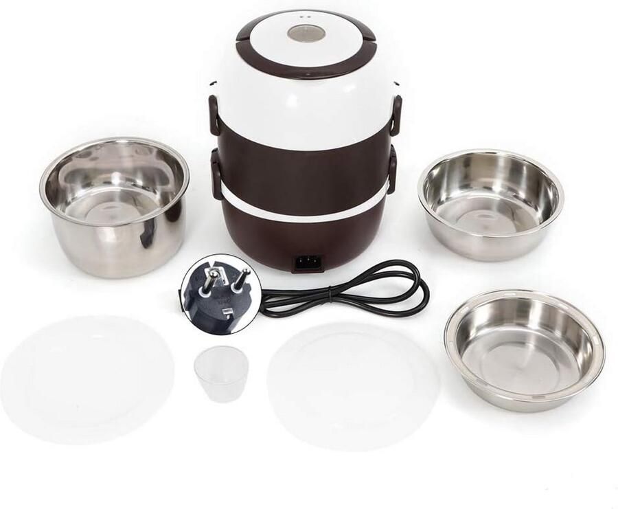 Elektrische Lunchtrommel 3 Lagen Draagbare Voedselverwarmer en Rijstkoker 2L