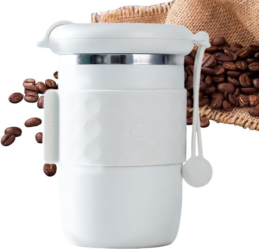 Elektrische magnetische draagbare mengbeker 420 ml elektrische beker roestvrijstalen mengbeker koffie-thee mengbeker warme chocoladebeker morsbestendige mengbeker met lanyard