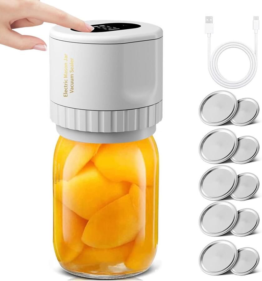Elektrische Mason Jar Vacuum Sealer Kit Draadloze Automatische Jar Sealer Kit voor Voedsel Opslag en Fermentatie met Wide-Mouth en Regular-Mouth Mason Jar Deksels