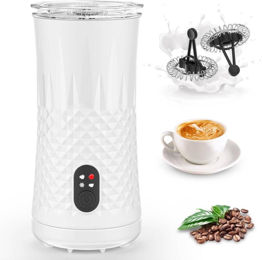 Elektrische melkopschuimer 4-in-1 400 W automatische melkopschuimer warm en koud snel melkschuim antislip melkfrother 2 gardes 240 ml antiaanbaklaag krachtige melkopschuimer
