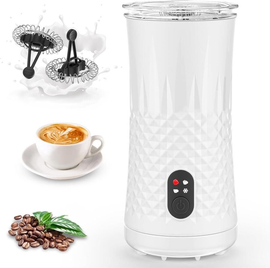 Elektrische melkopschuimer 4-in-1 400 W automatische melkopschuimer warm en koud snel melkschuim antislip melkfrother 2 gardes 240 ml antiaanbaklaag krachtige melkopschuimer