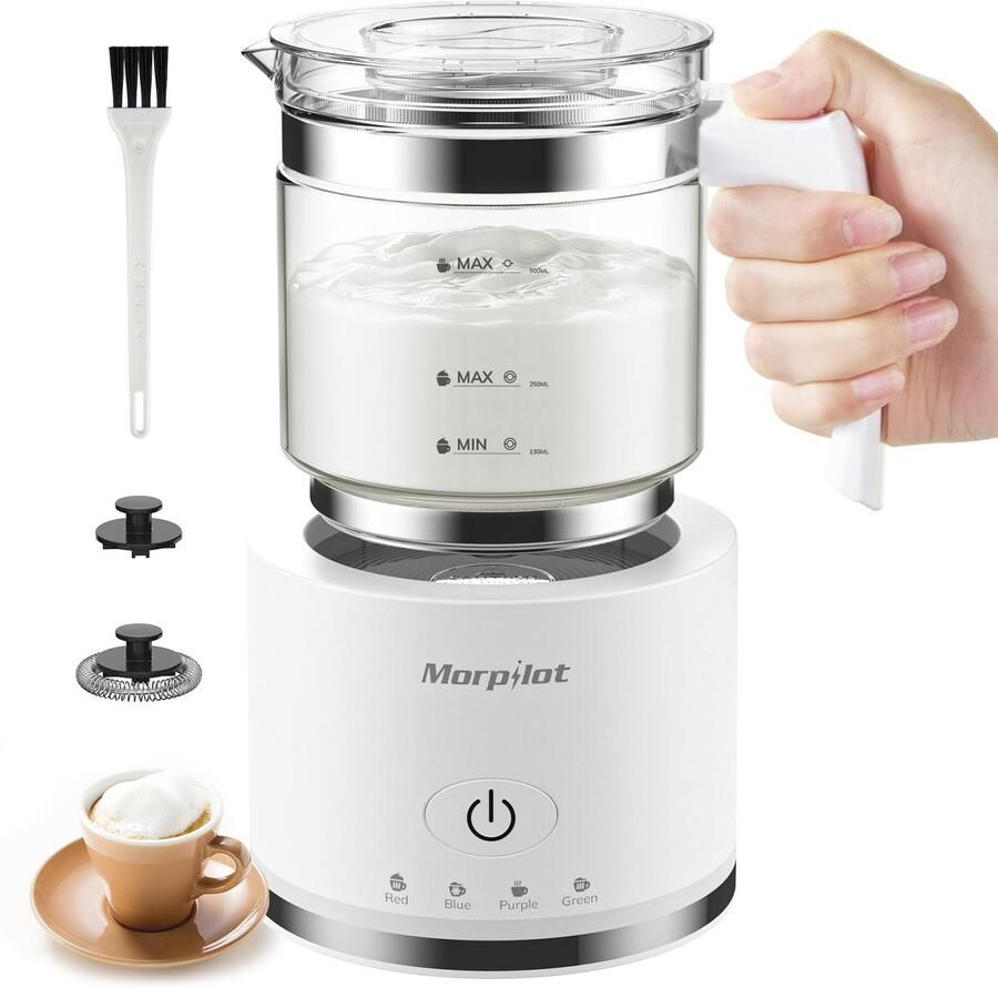 Elektrische melkopschuimer 4-in-1 500 ml 600 W melkopschuimer van glas warm en koud melkschuim voor cappuccino latte macchiato