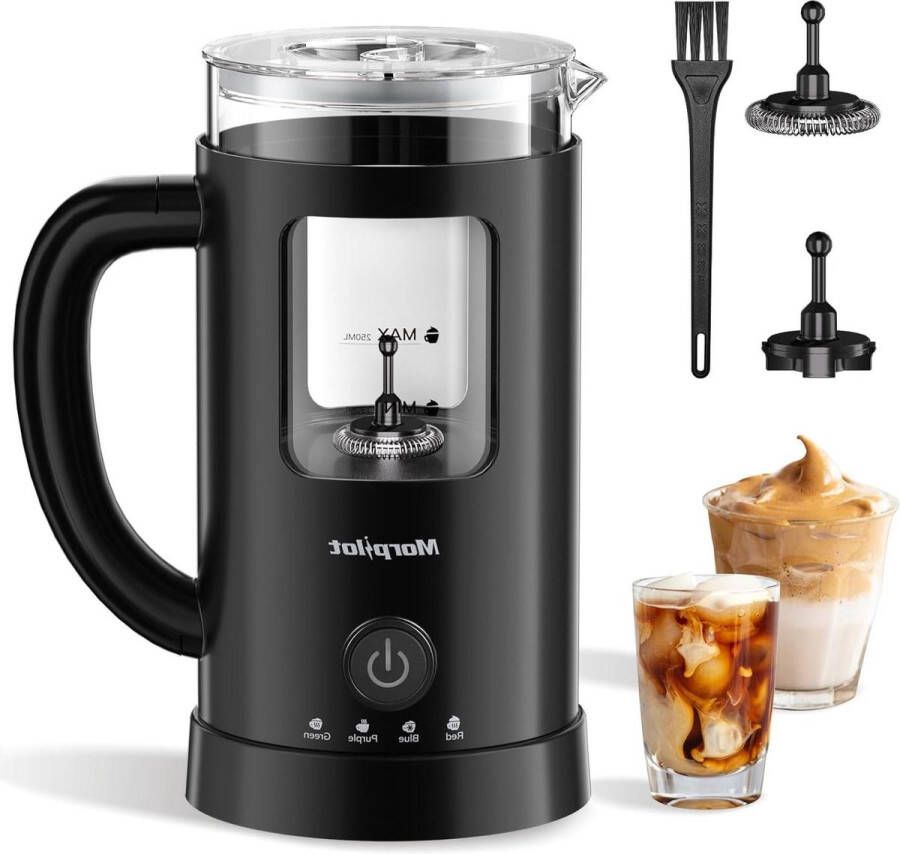 Elektrische Melkopschuimer 4-in-1 550 W Warme en Koude Melkopschuimer 600 ml Latte Patroon Zwart
