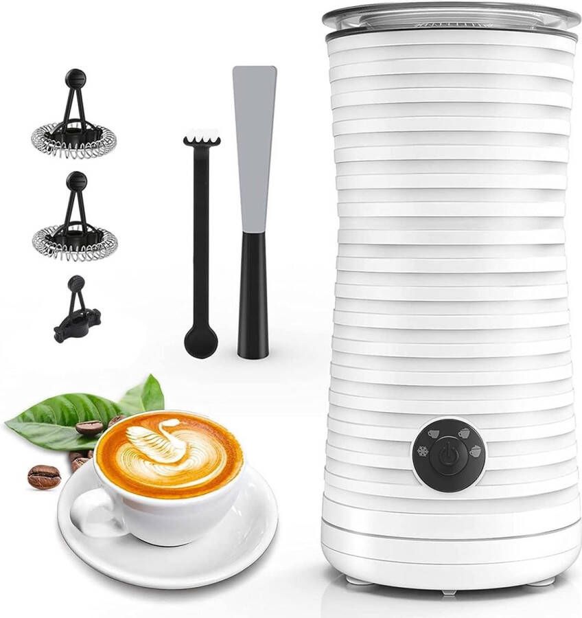 Elektrische melkopschuimer 4-in-1 automatisch met 4 modi warm koud melkschuim antislip design 400 W 240 ml (wit)