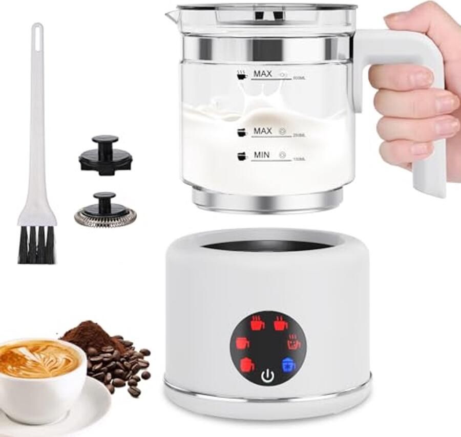 Elektrische melkopschuimer 4-in-1 melkopschuimer voor warm en koud 130-430 ml 400 W vaatwasmachinebestendig opschuimer voor latte macchiato cappuccino met dicht fluweelachtig schuim