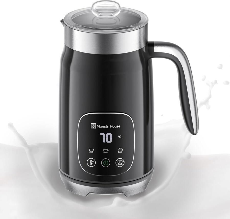 Elektrische Melkopschuimer 4-in-1 Melkverwarmer Variabele Temperatuur Instelbare Schuimdikte Smart Touch Geheugenfunctie 400 ml Zwart