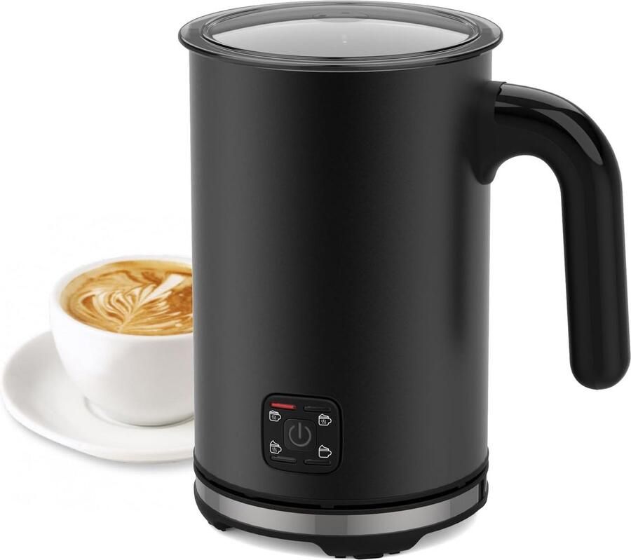 Elektrische Melkopschuimer 4-in-1 met RVS Zwart Voor Warme & Koude Schuim