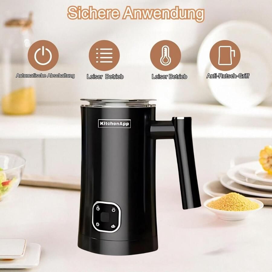 Elektrische Melkopschuimer 4-in-1: Opschuimen en Verwarmen 350ML Zwart