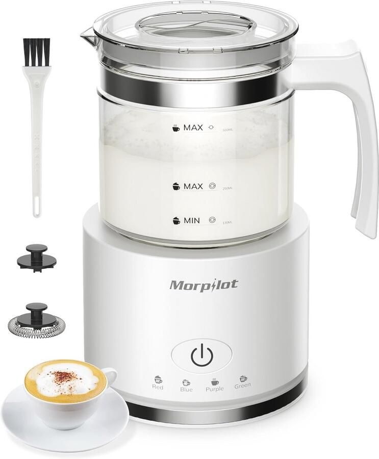 Elektrische melkopschuimer 4-in-1 voor warme en koude dranken 130-500 ml vaatwasmachinebestendig visueel glas latte-design