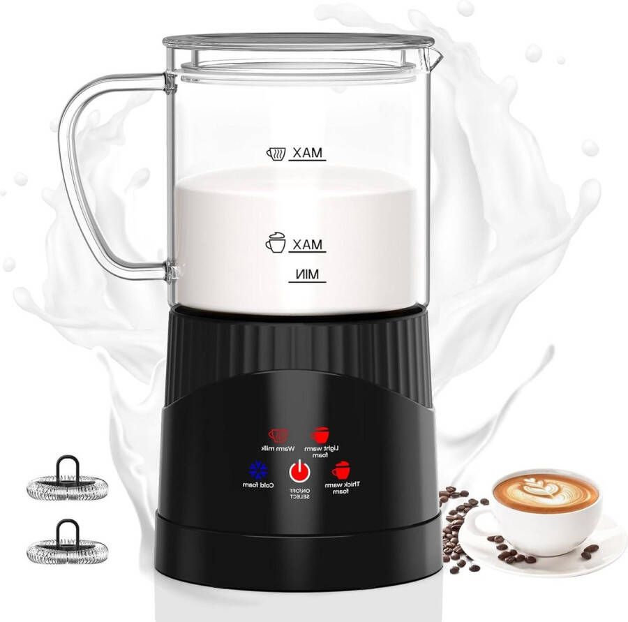 Elektrische melkopschuimer 400 ml Automatische melkopschuiminductie 500 W Warme en koude melkschuim Latte macchiato cappuccino Zwart