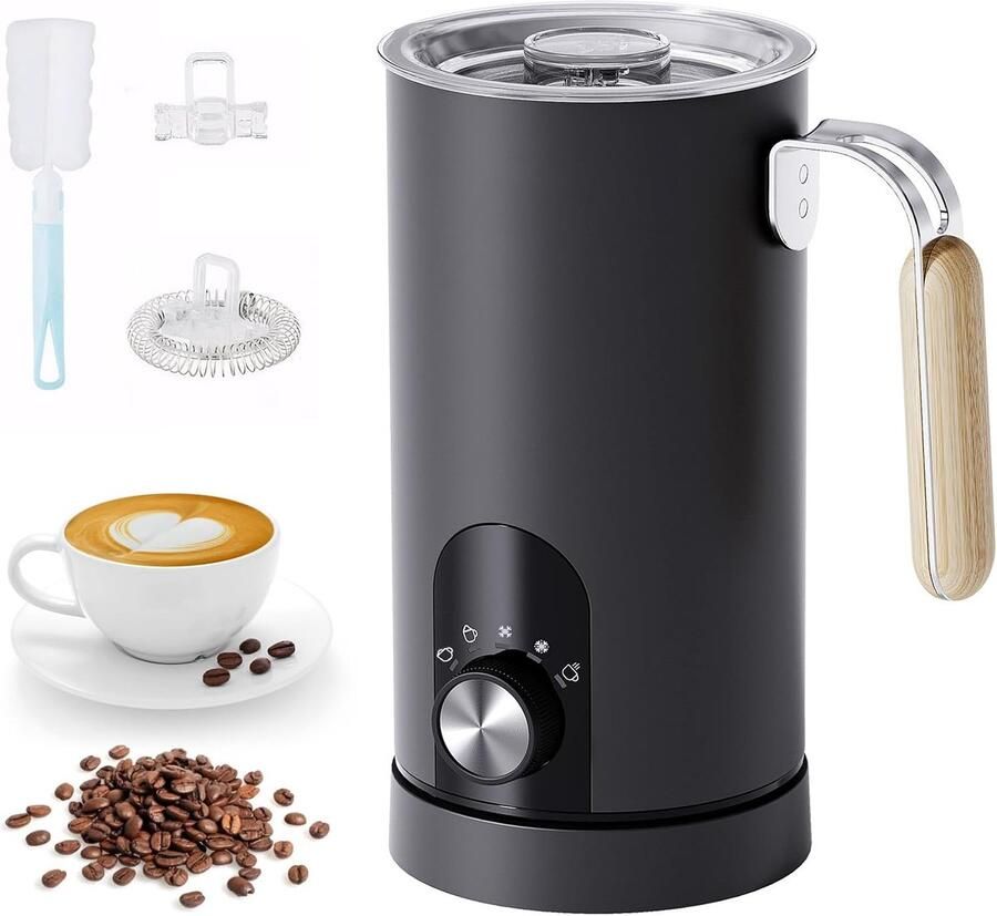 Elektrische Melkopschuimer – 5-in-1 Automatische Melkschuimer 350 ml – Verwarmt en Schuimt Koud of Warm – Stil en Snel – Zwart
