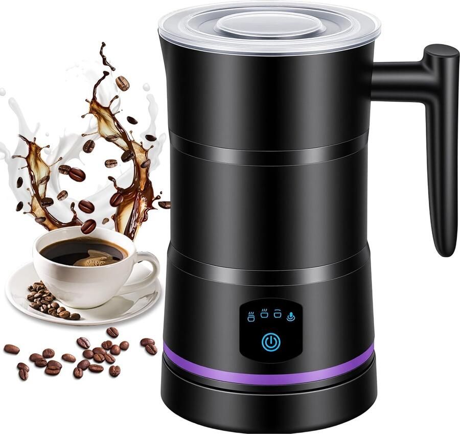 Elektrische melkopschuimer 600 ml 4-in-1 met antiaanbaklaag voor warm en koud melkschuim automatische uitschakeling ideaal voor koffie en cappuccino melk latte