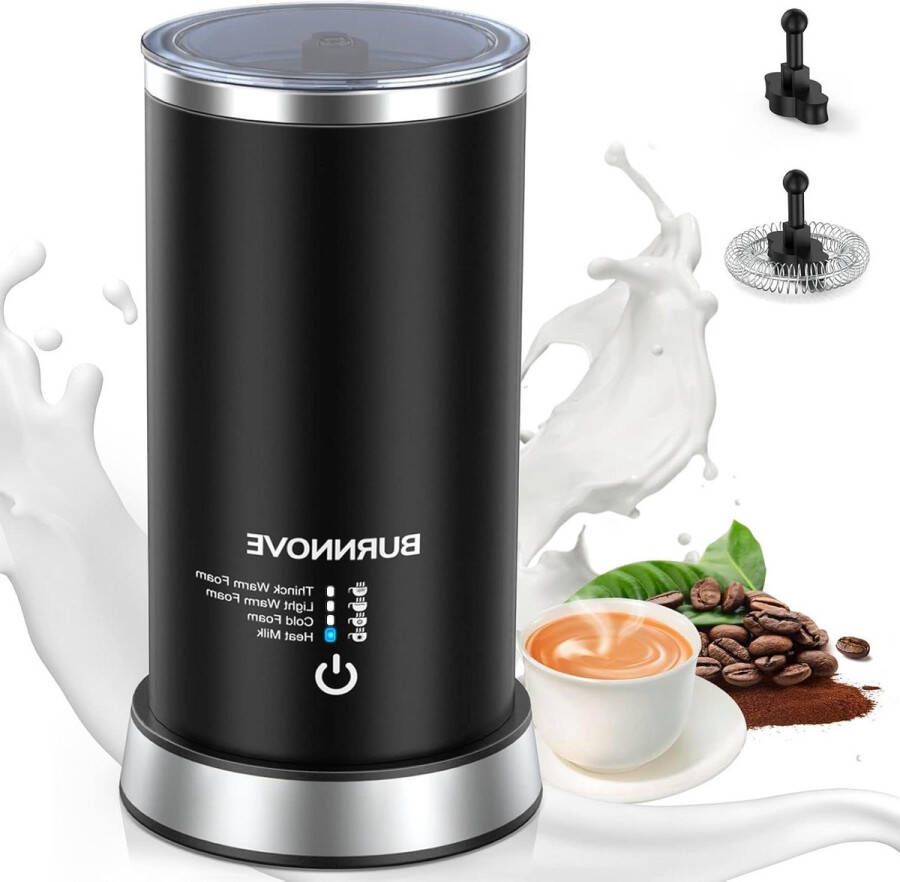 Elektrische melkopschuimer 600 W roestvrij staal 240 ml koud en warm melkschuim antiaanbaklaag snel en stil