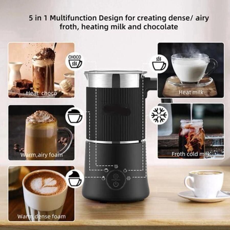 Elektrische Melkopschuimer Afneembare Handige Melkschuimer Melkklopper 5-in-1 350ml Warm en Koud Opschuimen Verwarmen Cappuccino Maken RVS Vaatwasserbestendig