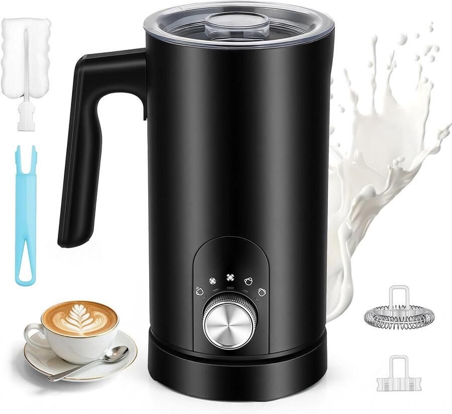 Elektrische Melkopschuimer Automatische Melkbereider Koffie Bereiden 5-in-1 Functies 350 ml Zwart