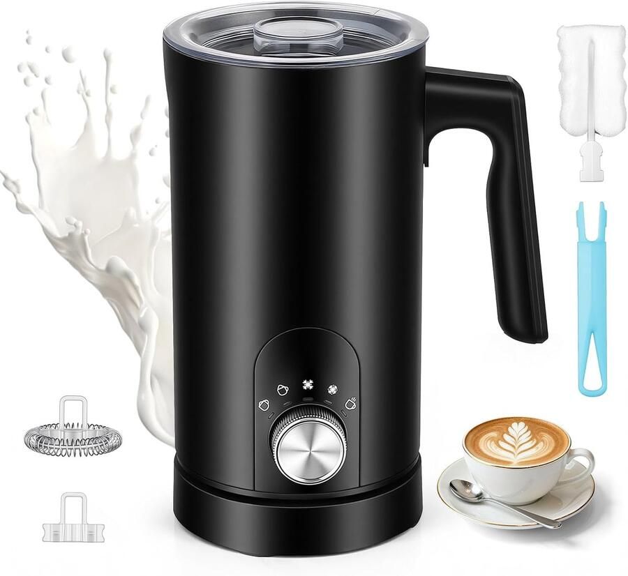 Elektrische Melkopschuimer Automatische Melkbereider Koffie Maken 5-in-1 Functies 350 ml Zwart