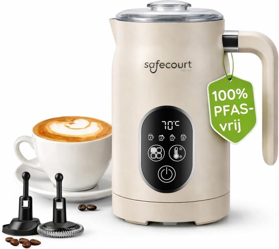 Elektrische Melkopschuimer Automatische Melkopschuimer Koffie Specialiteiten 4 Functies Temperatuurregeling Keramische Antiaanbaklaag Beige