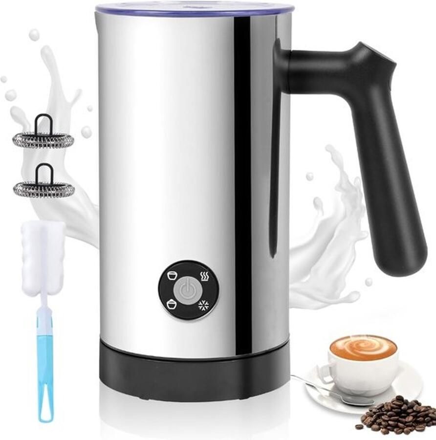 Elektrische melkopschuimer Automatische melkwarmer Koffiespecialiteiten 4-in-1 functies 300 ml capaciteit Zilver