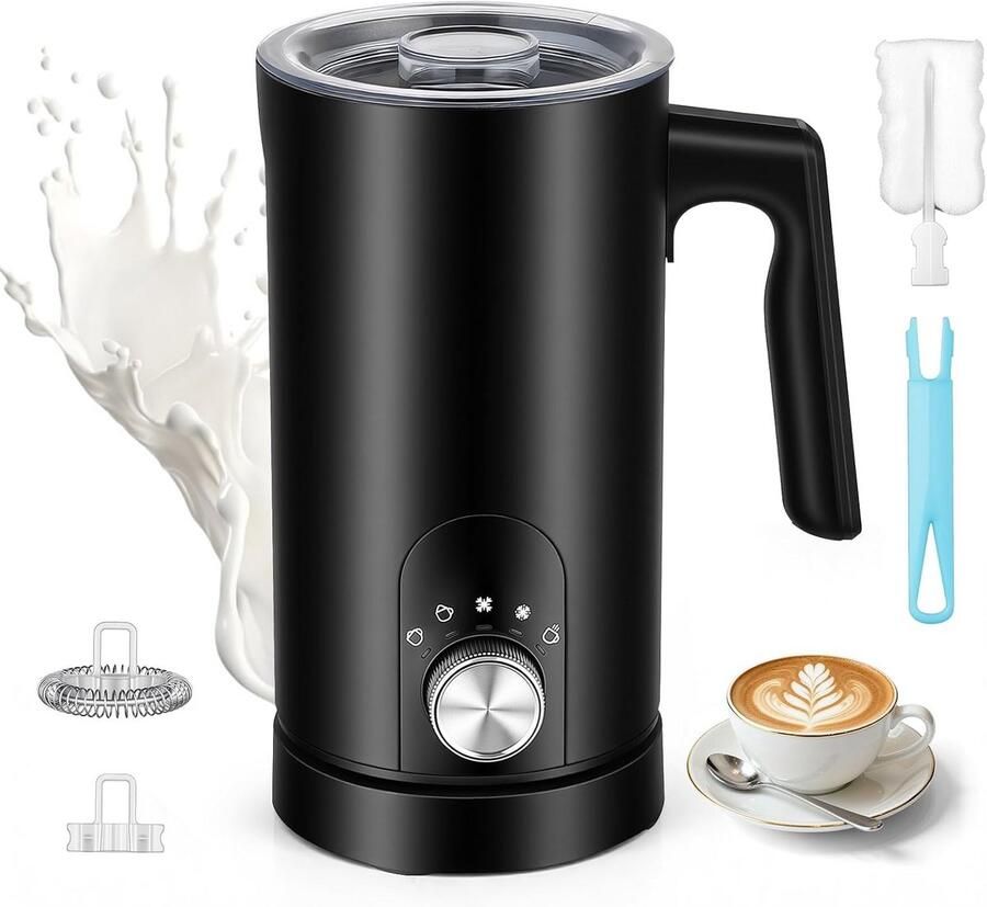 Elektrische Melkopschuimer Automatische Opschuimer Koffie Bereiden 5-in-1 Functies 350 ml Zwart