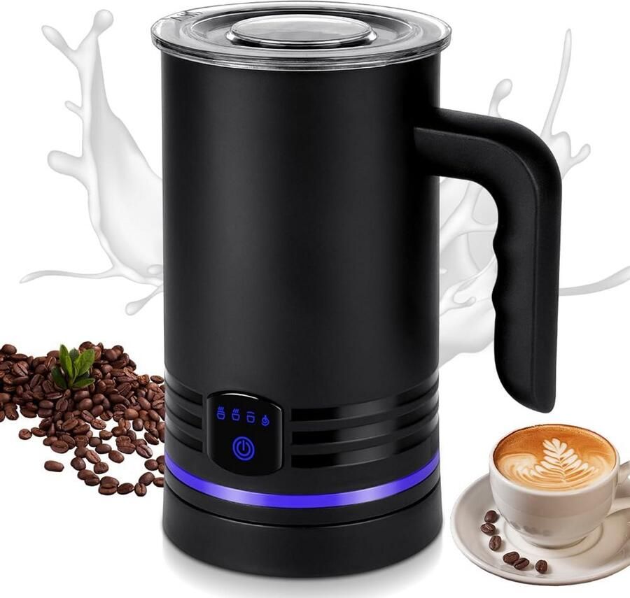 Elektrische Melkopschuimer Automatische Opschuimer Koffie Specialiteiten Maken 4 Functies Instelbaar 430ml Capaciteit Zwart