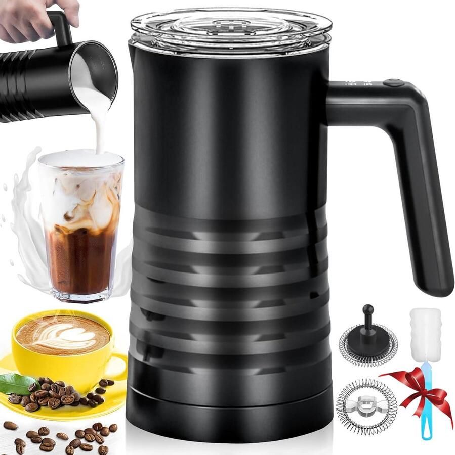 Elektrische melkopschuimer Automatische opschuimer Koffiebereiding thuis 4-in-1 functie 580 ml Zwart