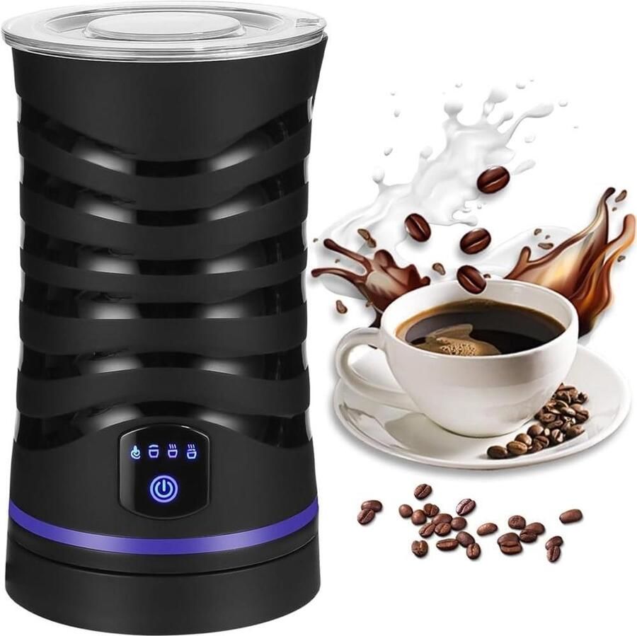 Elektrische Melkopschuimer Automatische opschuimer Koffiebereiding thuis Warm en koud schuim 430 ml capaciteit Zwart