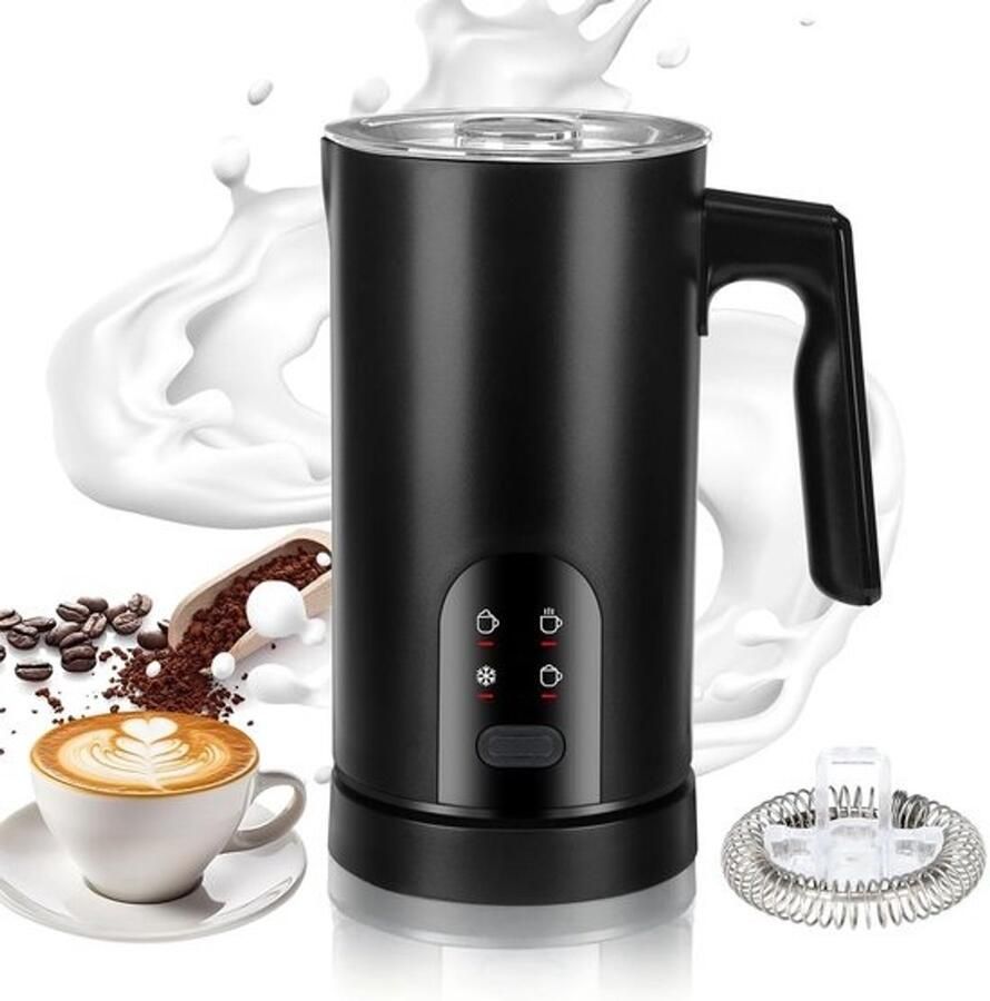 Elektrische Melkopschuimer Automatische Schuimmaker Koffie Drankjes Maken 4-in-1 Functionaliteit 350 ml Capaciteit Zwart