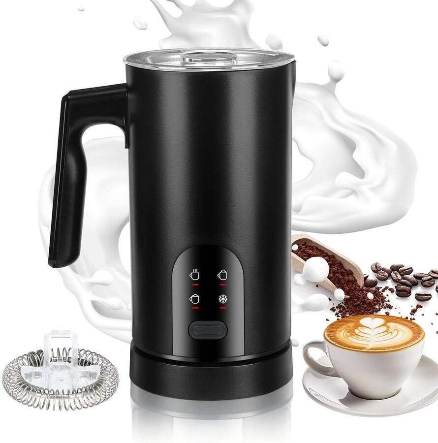 Elektrische Melkopschuimer Automatische Melkopschuimer Koffie Specialiteiten Maken 4-in-1 Functies 350 ml Zwart