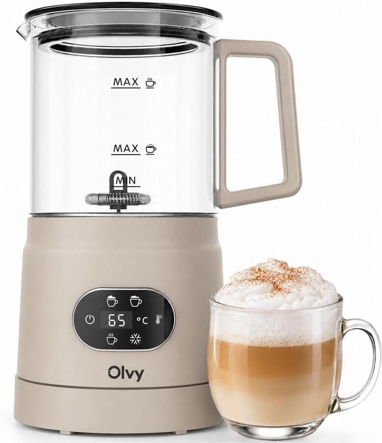Elektrische Melkopschuimer Beige 1 Stuk Antiaanbaklaag met Garde Voor Cappuccino Latte & Chocolademelk