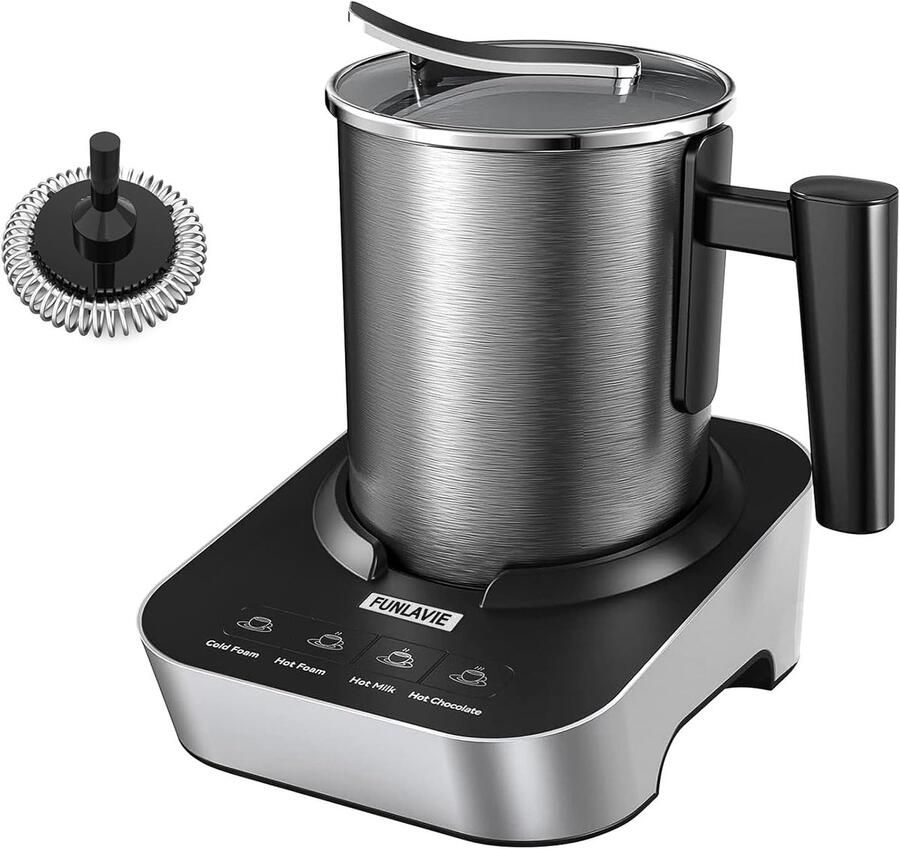 Elektrische Melkopschuimer Cappuccino Maker Warme Koude Dranken 4-in-1 Functies 400 ml Capaciteit Zwart Zilver
