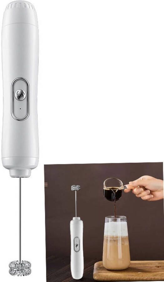 Elektrische melkopschuimer Draadloze handgarde Semi-automatische koffieblender Garde op batterijen 3-snelheidsregeling Perfect voor zelfgemaakte koffie eenvoudig melk opschuimen en het verbeteren van de smaak van dagelijkse dranken Wit