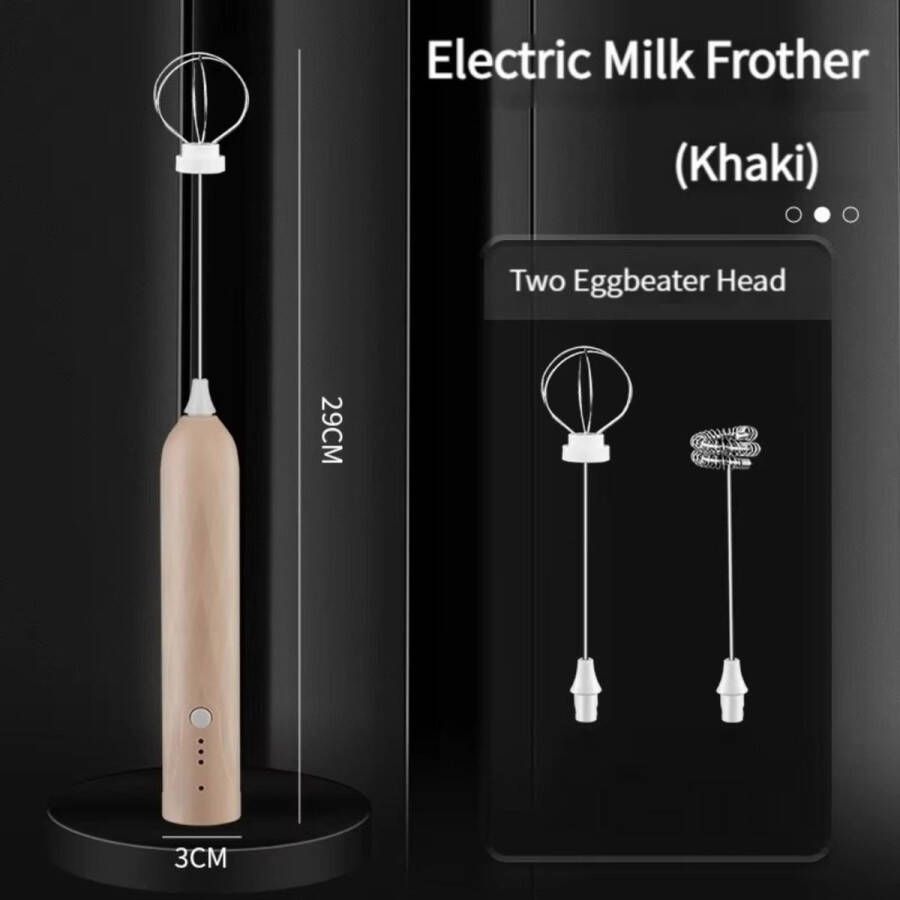 Elektrische melkopschuimer Draagbare eiklopper USB-oplaadbaar Handheld koffiezetapparaat Milkshaker Mixer Schuimmaker Foodblender met 2 koppen + 1 oplaadkabel kaki