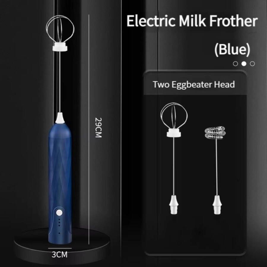Elektrische melkopschuimer Draagbare eiklopper USB-oplaadbaar Handheld koffiezetapparaat Milkshaker Mixer Schuimmaker Foodblender met 2 koppen + 1 oplaadkabel blauw