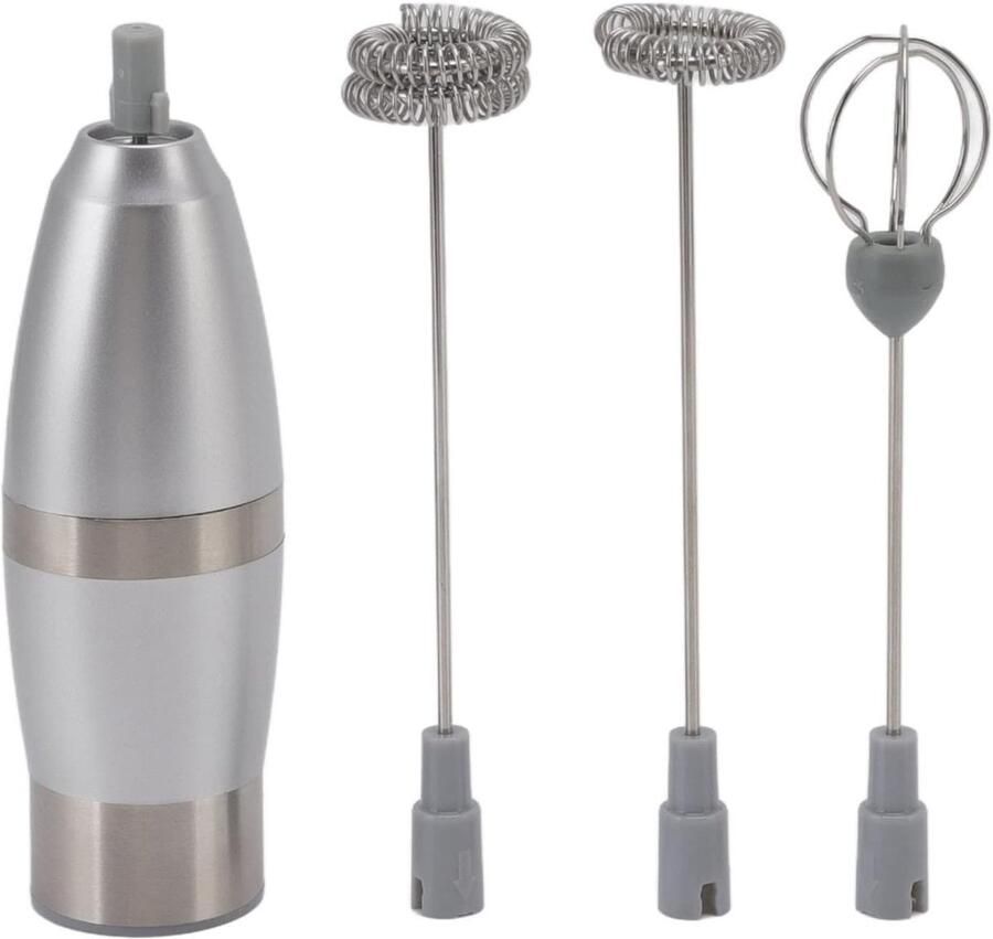 Elektrische Melkopschuimer Draagbare Garde Mixer Koffie Drankjes Maken Roestvrijstalen Mixer Compact Lichtgewicht Zilver