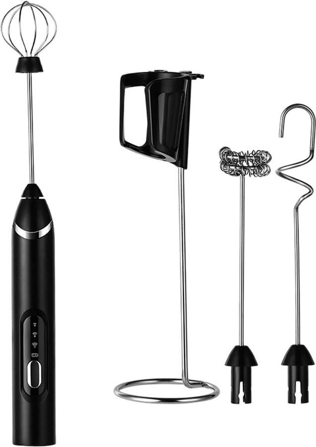 Elektrische melkopschuimer draagbare melkschuimer voor koffie warme chocolademelk en eieren 3 standen 1200 mAh accu zwart 26 x 3 x 3 cm ABS