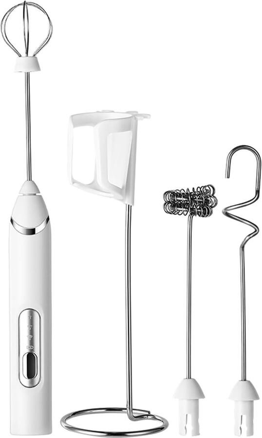 Elektrische melkopschuimer draagbare melkschuimer voor koffie warme chocolademelk en eieren 3 standen 1200 mAh accu wit 26 x 3 x 3 cm ABS