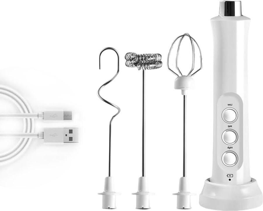 Elektrische Melkopschuimer Dranken Mixer Koffie Maken Drie Mengkoppen USB Opladen Wit