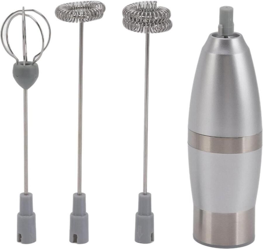 Elektrische Melkopschuimer Drankmixer Garde Koffie Bereiden Roestvrijstalen Garde 3 Verwisselbare koppen Zilver