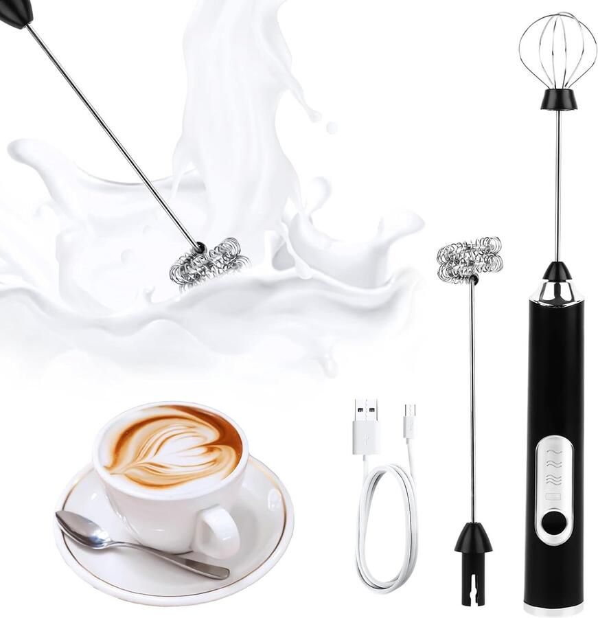 Elektrische Melkopschuimer Elektrisch Melk Opschuimer Handmatig Melkopschuimers Melkopschuimer Handmatig miniklopper met dubbele gardekop Melkschuimer Melk Opschuimer voor koffieroom Cappuccino Latte
