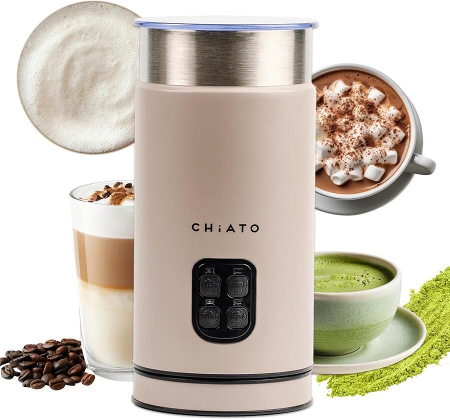 Elektrische melkopschuimer en melkopschuimer 4-in-1 melkopschuimer en melkopschuimer voor koud schuim matcha cacao en latte macchiato (crème)