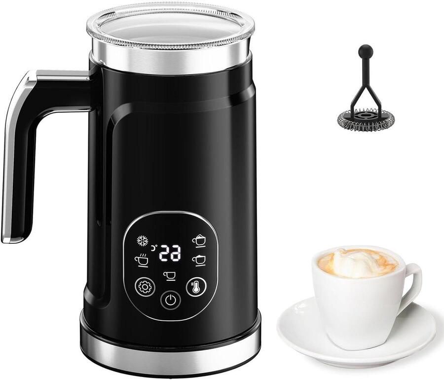 Elektrische Melkopschuimer en Verwarmer Koffiebereiding Thuis Instelbare Temperatuur 300 ml Wit Zwart