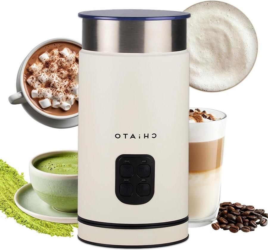 Elektrische Melkopschuimer en Verwarmer Warme Dranken Maken 4-in-1 Functies 240 ml Wit