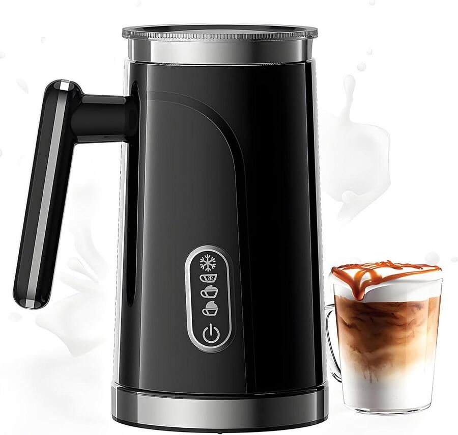 Elektrische Melkopschuimer & Warmer Koffie Specialiteiten Maken 4-in-1 Functie 300ml Zwart