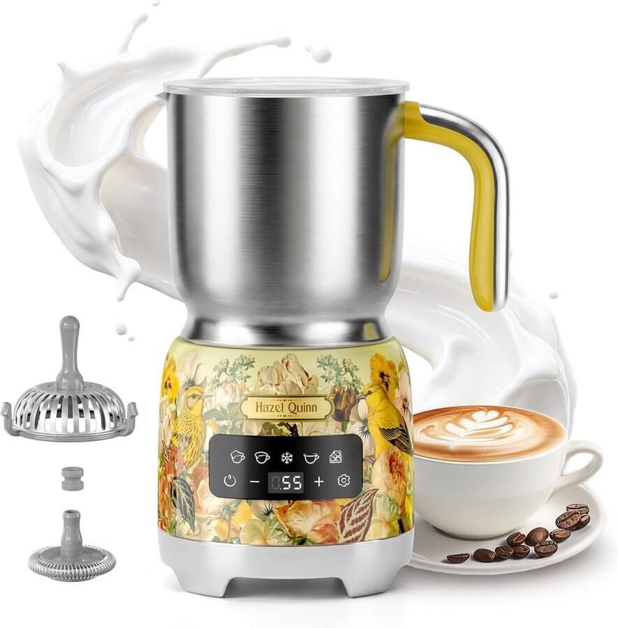 Elektrische Melkopschuimer Geel 400 ml RVS 5-in-1 voor Warme en Koude Dranken Voor Cappuccino en Koffieliefhebbers