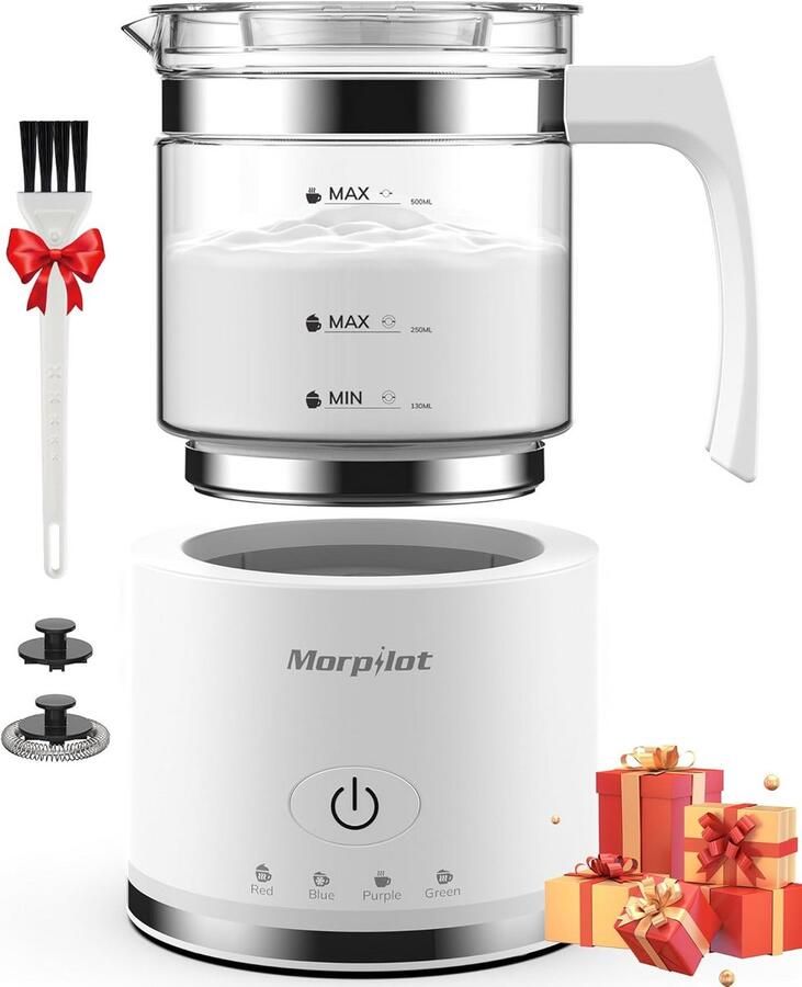 Elektrische Melkopschuimer Glas 4-in-1 Capaciteit 250ml 500ml Wit