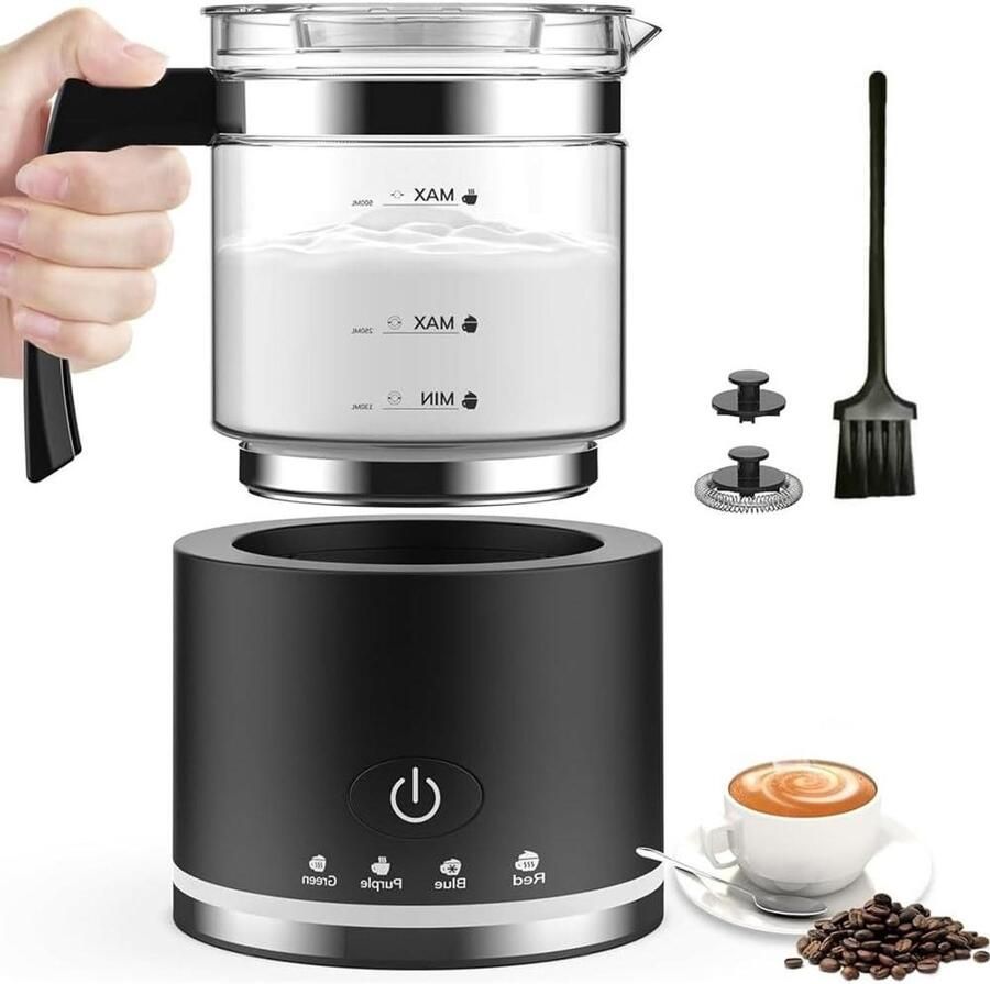 Elektrische Melkschuimer Melkopschuimer Glas Koffie Bereiden 4-In-1 Functionaliteit 250 Ml Zwart